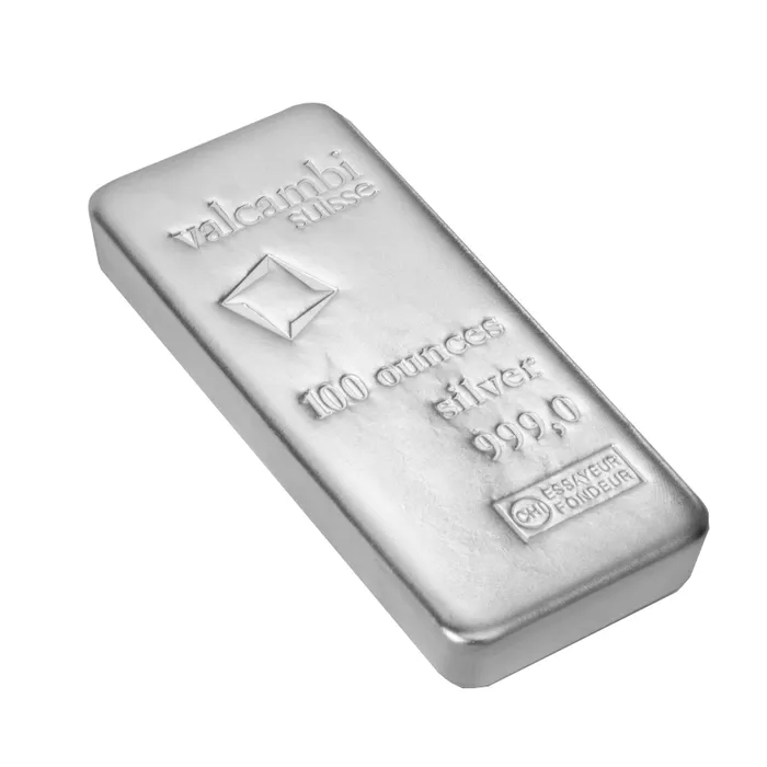 Lingot d'argent 100 oz — fonderie Valcambi