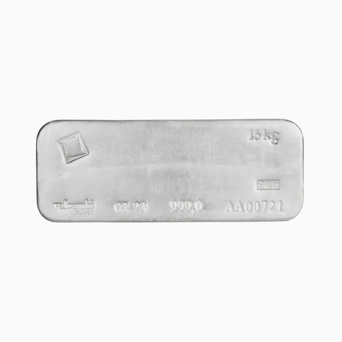 Lingot d'argent 15 kg — fonderie Valcambi